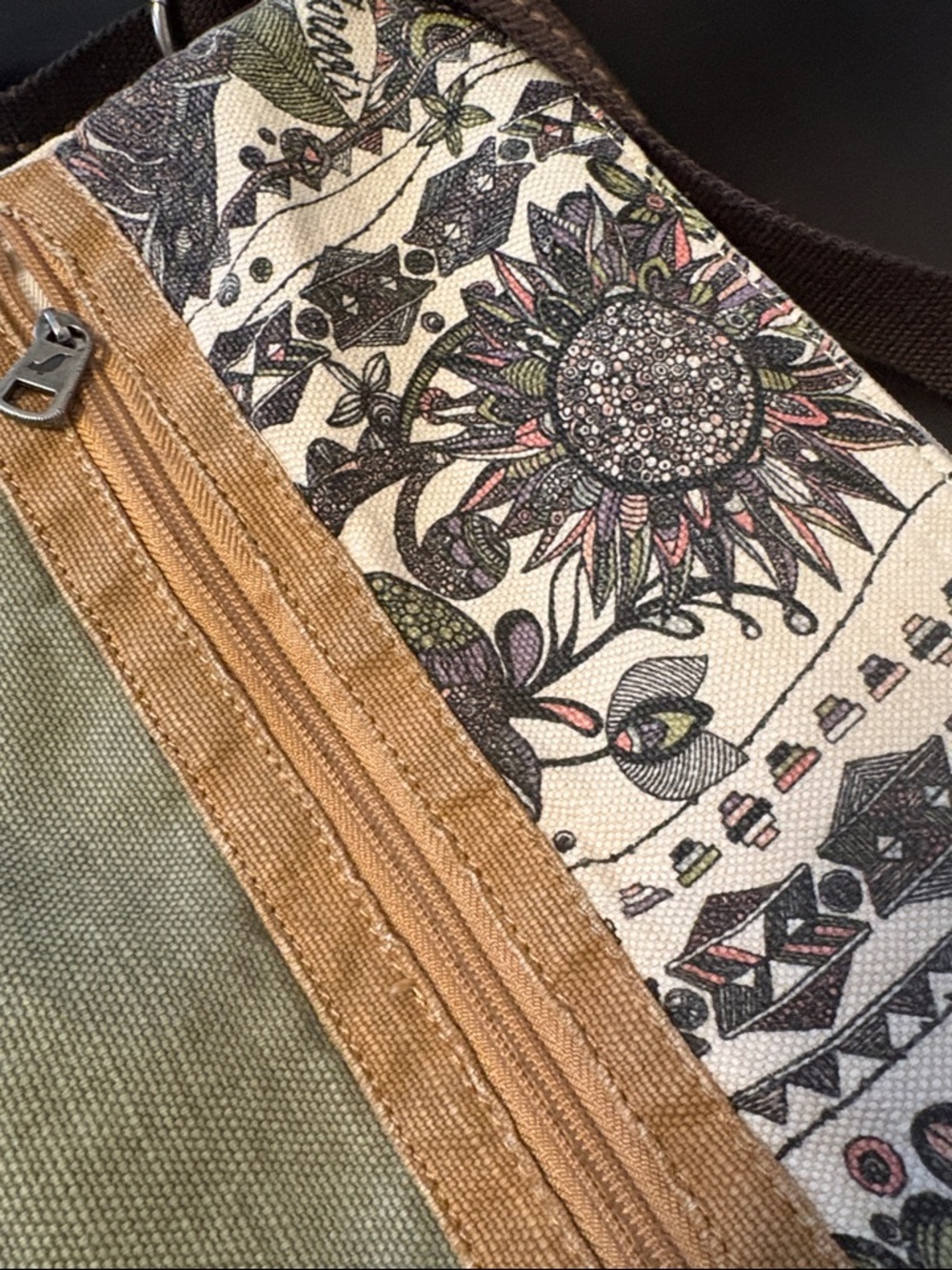 Sakroots Floral Print Crossbody in Olive, Tan & Brown - Picture 3 of 9